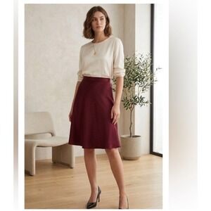 Iris & Ink Burgundy Satin Midi Skirt - Made in Italy - Size 10